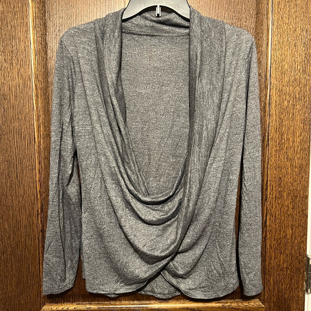 Gray Drape Front Long Sleeve Top